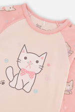 Organic Cotton Two Piece Pajama Set Pink Cat Print - J20PG10_2J219