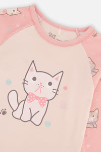 Organic Cotton Two Piece Pajama Set Pink Cat Print - J20PG10_2J219