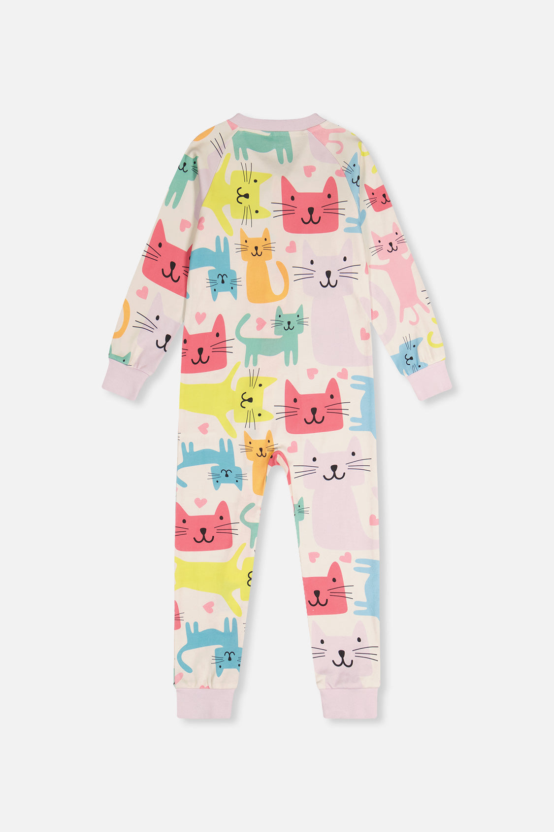 Organic Cotton One Piece Pajama White Cat Print - J20PG40US_2J222