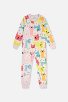 Organic Cotton One Piece Pajama White Cat Print - J20PG40_2J222