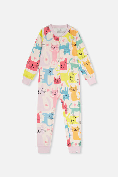 Organic Cotton One Piece Pajama White Cat Print - J20PG40_2J222