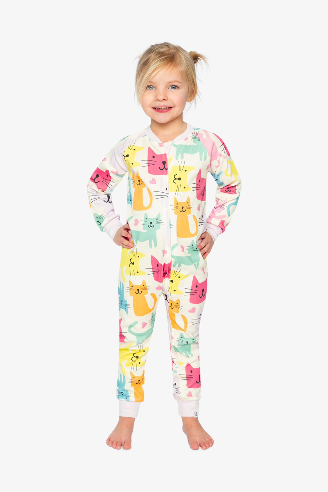 Organic Cotton One Piece Pajama White Cat Print - J20PG40_2J222