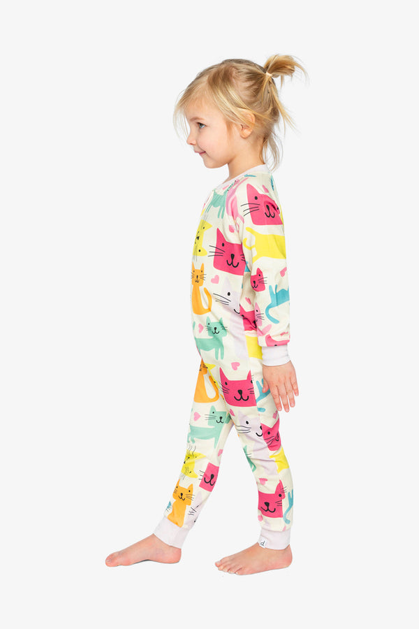 Organic Cotton One Piece Pajama White Cat Print - J20PG40_2J222