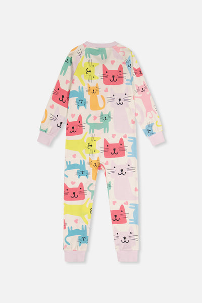 Organic Cotton One Piece Pajama White Cat Print - J20PG40_2J222