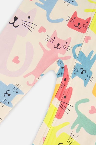 Organic Cotton One Piece Pajama White Cat Print - J20PG40_2J222