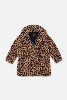 Faux Fur Long Coat Brown Leopard Print