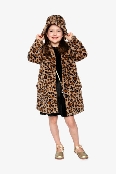 Faux Fur Long Coat Brown Leopard Print - J20Q51_2J303