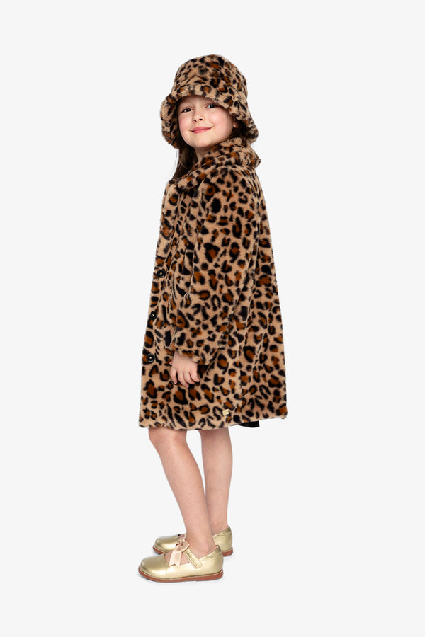 Faux Fur Long Coat Brown Leopard Print - J20Q51_2J303