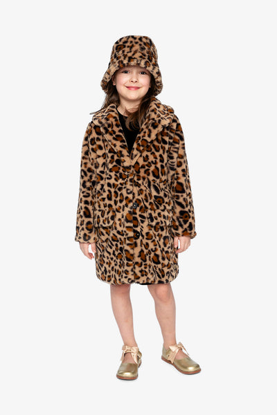 Faux Fur Long Coat Brown Leopard Print - J20Q51_2J303