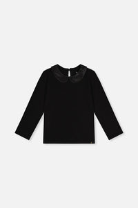 T-shirt en coton biologique avec col claudine noir