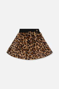 Jupe en fausse fourrure brun à motif léopard