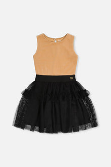 Bi-Material Sleeveless Dress Beige And Black - J20Q85_01160
