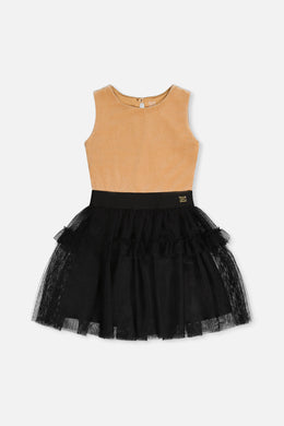 Bi-Material Sleeveless Dress Beige And Black - J20Q85_01160