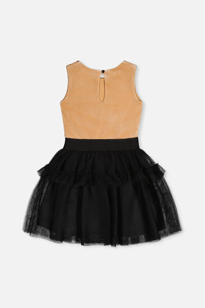 Bi-Material Sleeveless Dress Beige And Black - J20Q85_01160