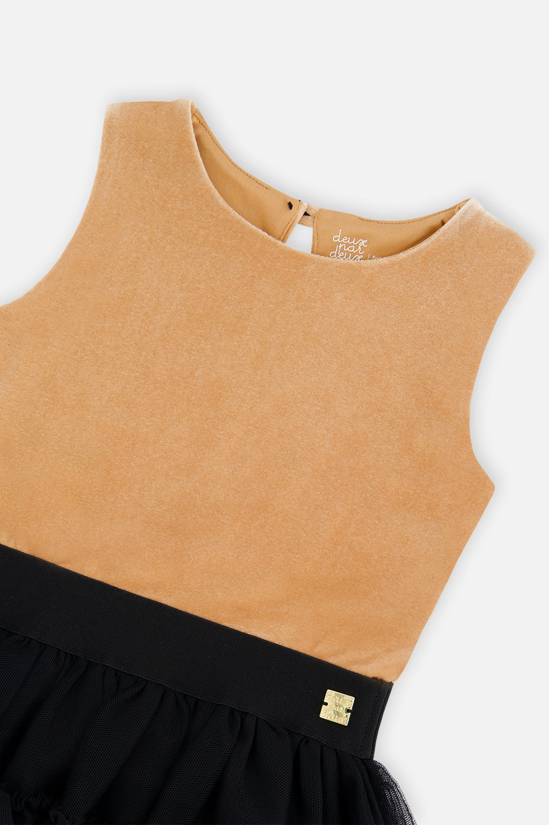 Bi-Material Sleeveless Dress Beige And Black - J20Q85_01160