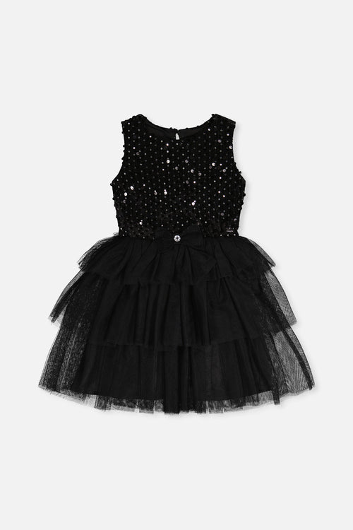Bi-Material Sleeveless Dress Black - J20Q86_09990