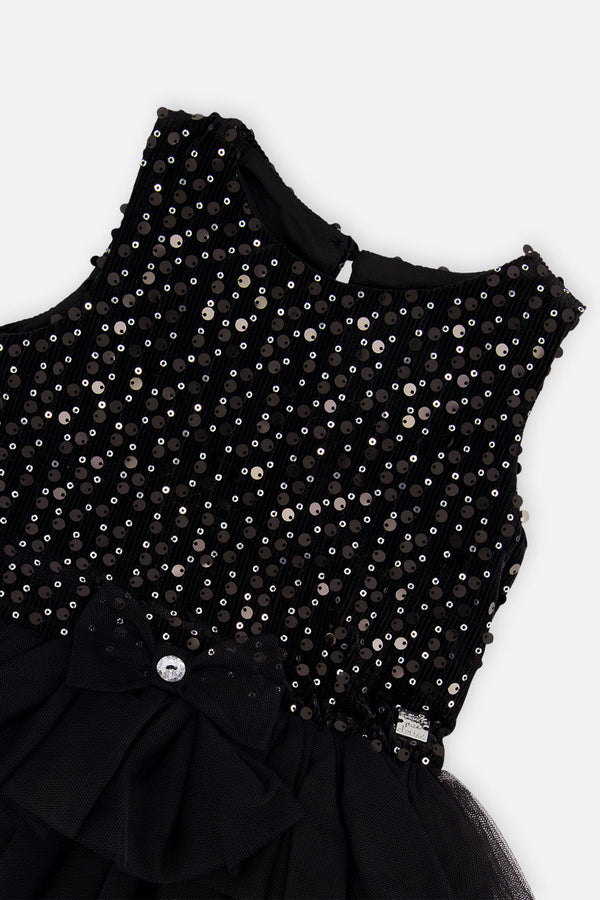 Bi-Material Sleeveless Dress Black - J20Q86_09990