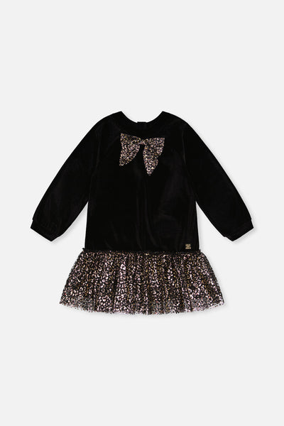 Bi-Material Raglan Sleeves Dress Black And Gold - J20Q88_09990