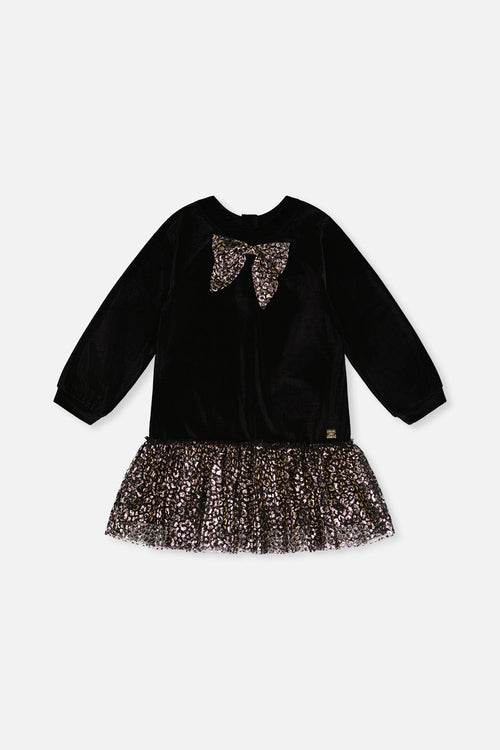 Bi-Material Raglan Sleeves Dress Black And Gold - J20Q88_09990