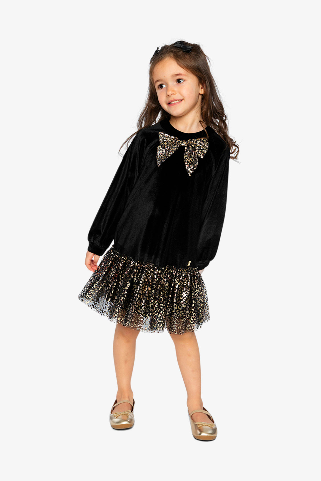 Bi-Material Raglan Sleeves Dress Black And Gold - J20Q88_09990
