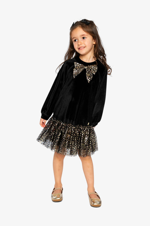 Bi-Material Raglan Sleeves Dress Black And Gold - J20Q88_09990