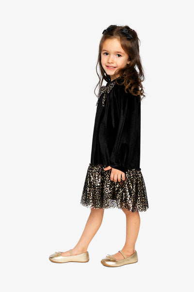 Bi-Material Raglan Sleeves Dress Black And Gold - J20Q88_09990