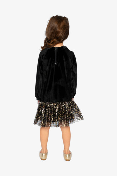 Bi-Material Raglan Sleeves Dress Black And Gold - J20Q88_09990