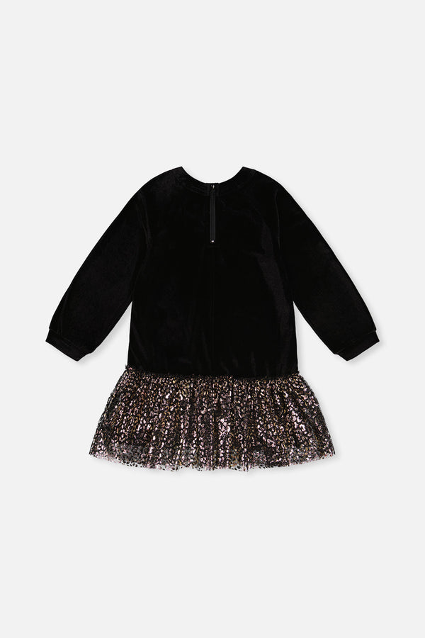 Bi-Material Raglan Sleeves Dress Black And Gold - J20Q88_09990