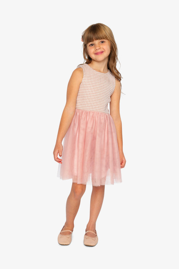 Bi-Material Sleeveless Dress Pink Houndstooth - J20Q97_2J308