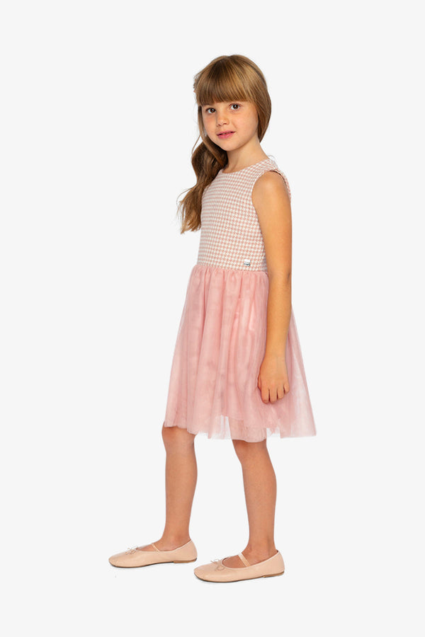 Bi-Material Sleeveless Dress Pink Houndstooth - J20Q97_2J308
