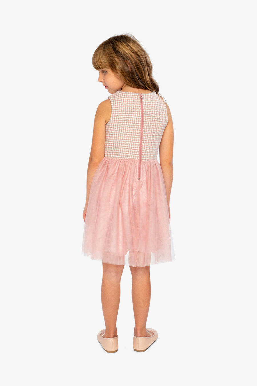 Bi-Material Sleeveless Dress Pink Houndstooth - J20Q97_2J308