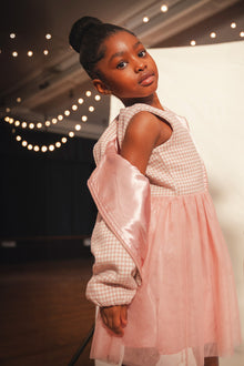 Bi-Material Sleeveless Dress Pink Houndstooth - J20Q97_2J308
