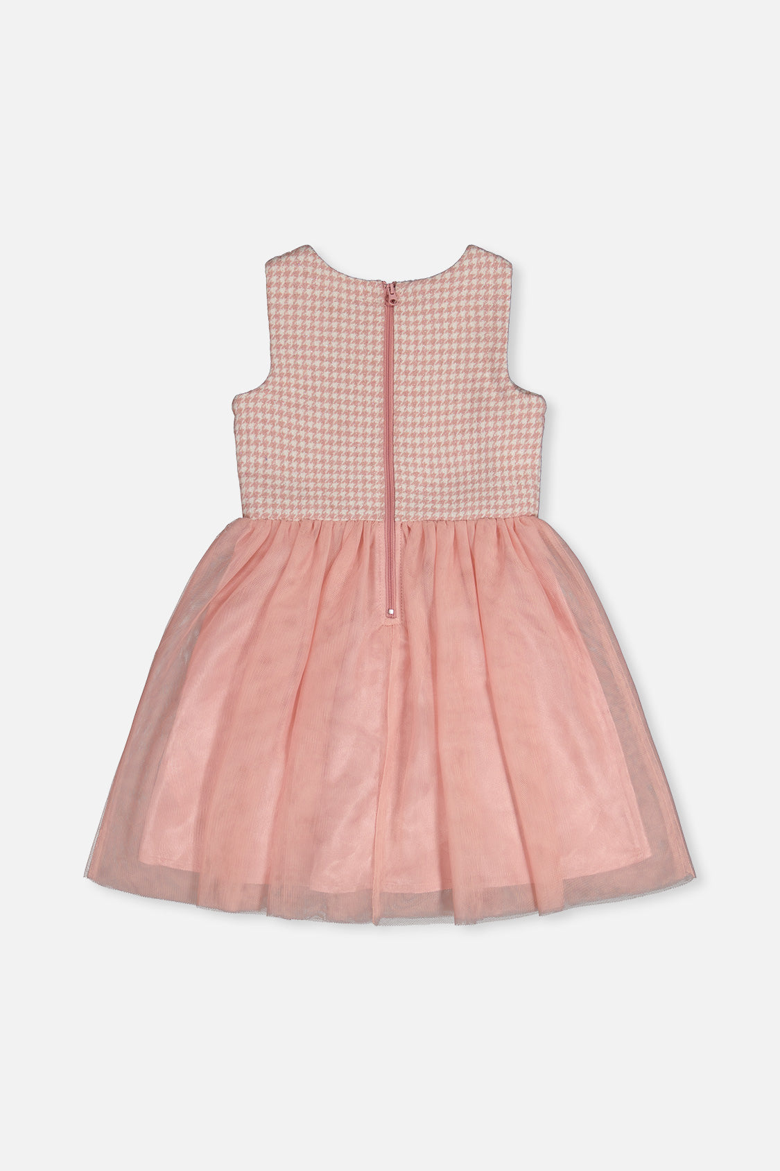 Bi-Material Sleeveless Dress Pink Houndstooth - J20Q97_2J308