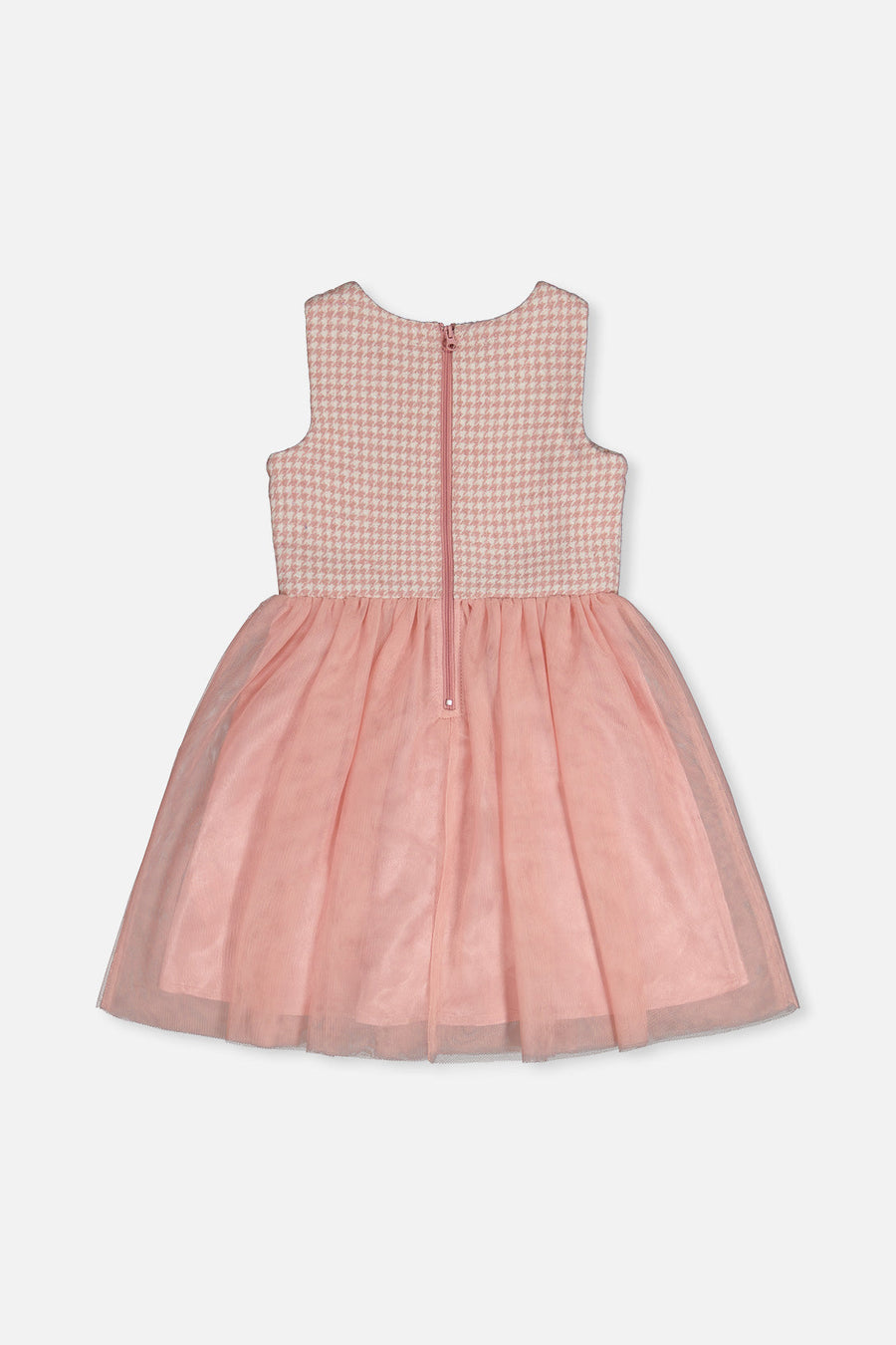 Bi-Material Sleeveless Dress Pink Houndstooth - J20Q97_2J308