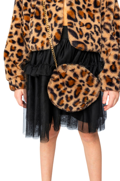 Faux Fur Shoulder Bag Brown Leopard Print - J20QA_2J303