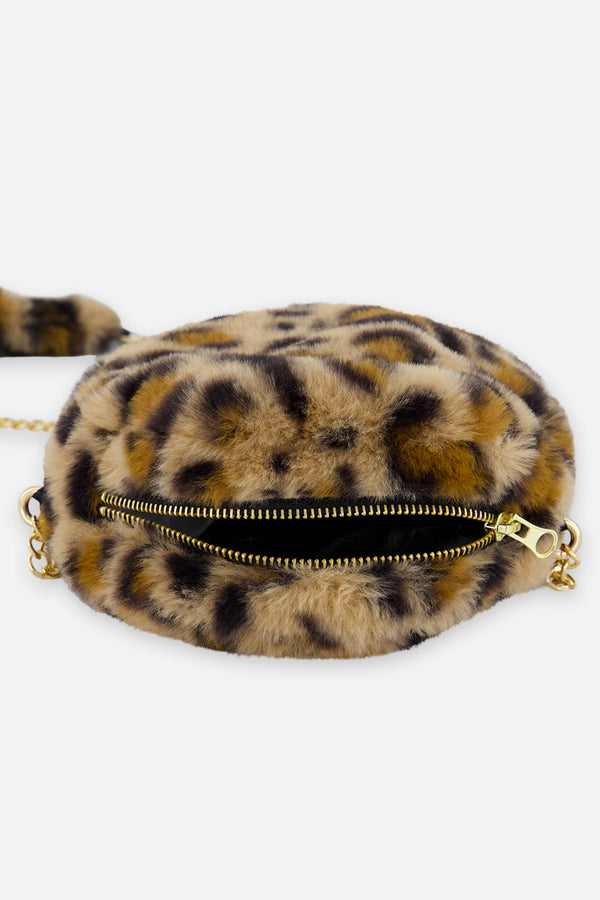 Faux Fur Shoulder Bag Brown Leopard Print - J20QA_2J303