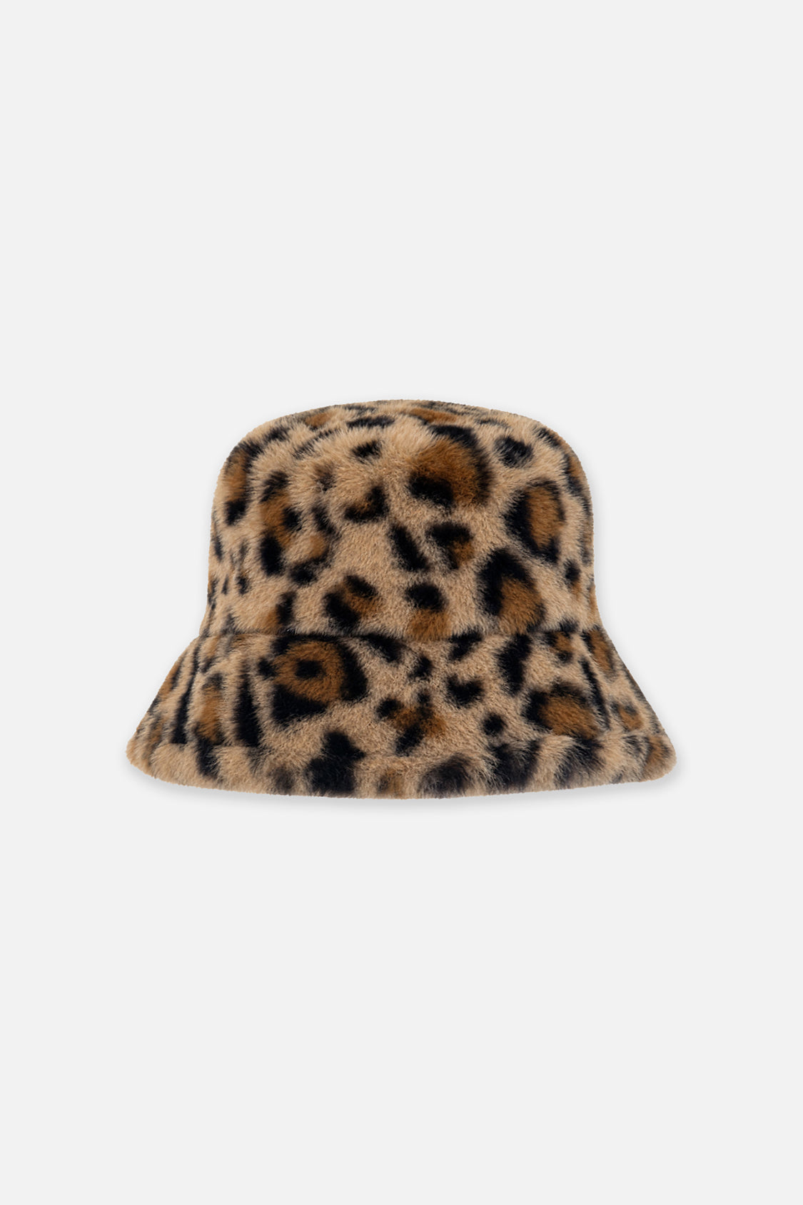 Faux Fur Bucket Hat Brown Leopard Print