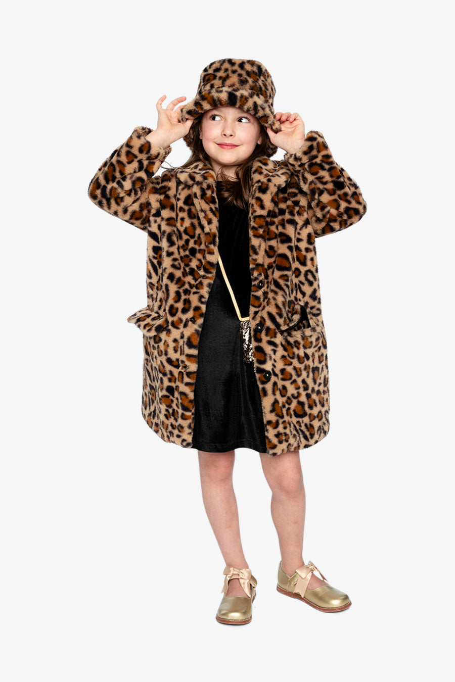 Faux Fur Bucket Hat Brown Leopard Print - J20QH_2J303