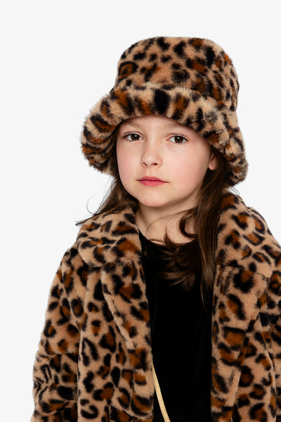 Faux Fur Bucket Hat Brown Leopard Print - J20QH_2J303