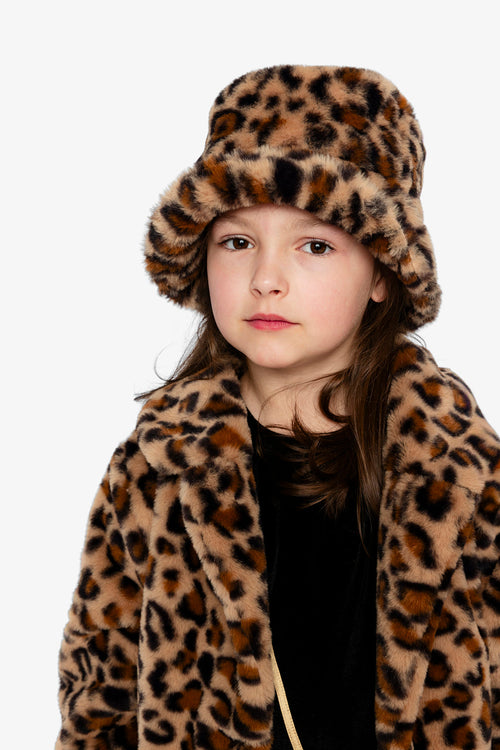 Faux Fur Bucket Hat Brown Leopard Print - J20QH_2J303