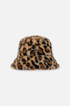 Faux Fur Bucket Hat Brown Leopard Print