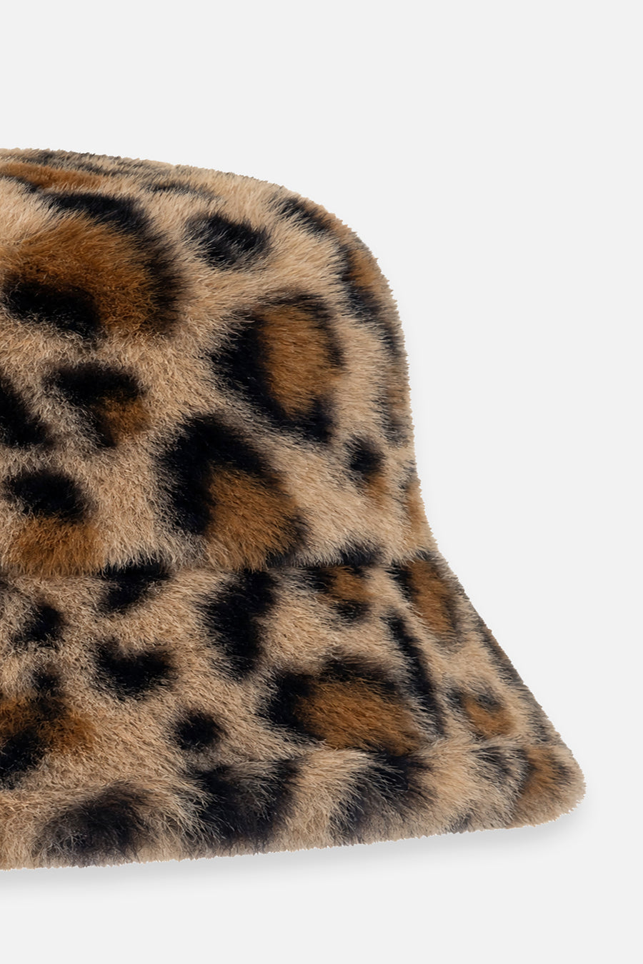 Faux Fur Bucket Hat Brown Leopard Print