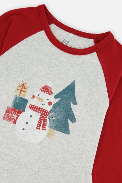 Organic Cotton Two Piece Christmas Pajama Set Beige Christmas Print