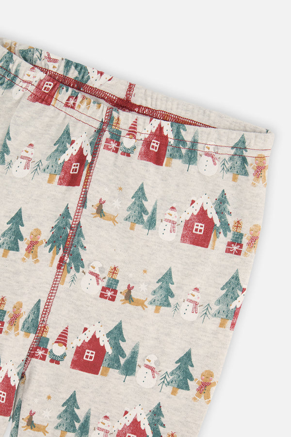 Organic Cotton Two Piece Christmas Pajama Set Beige Christmas Print