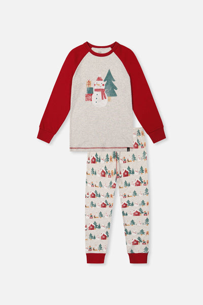 Organic Cotton Two Piece Christmas Pajama Set Beige Christmas Print - J20R10_2J321