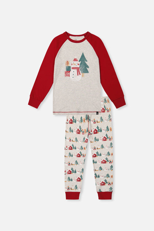 Organic Cotton Two Piece Christmas Pajama Set Beige Christmas Print - J20R10_2J321