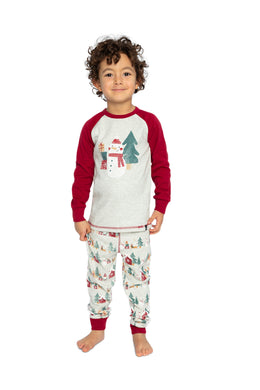 Organic Cotton Two Piece Christmas Pajama Set Beige Christmas Print - J20R10_2J321