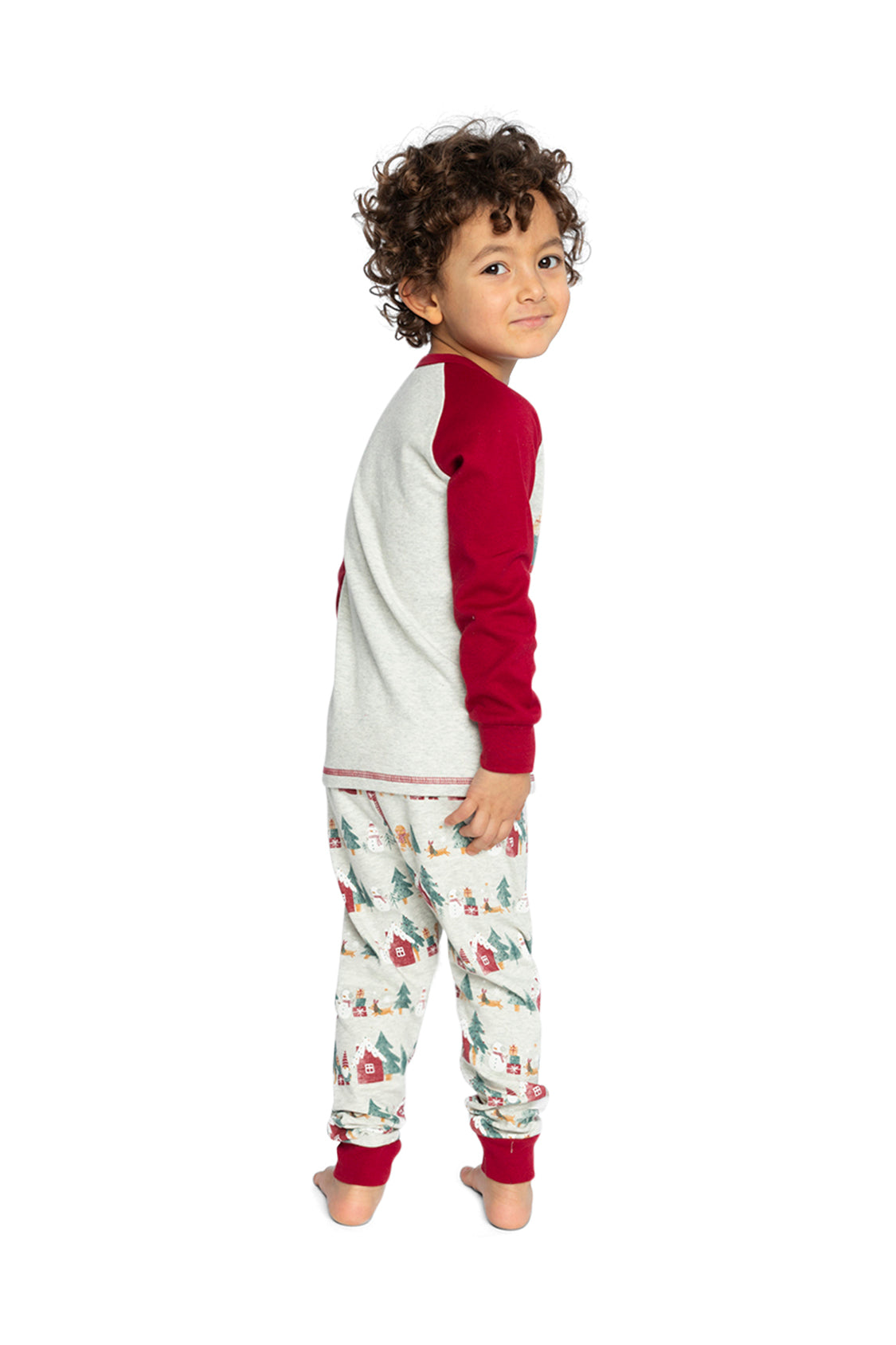 Organic Cotton Two Piece Christmas Pajama Set Beige Christmas Print - J20R10_2J321