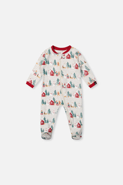 Baby Organic Cotton One Piece Christmas Pajama Beige Christmas Print - J20R40US_2J321