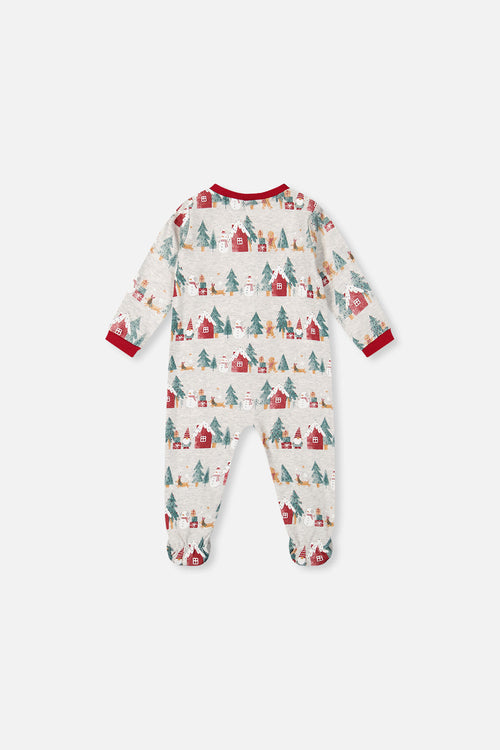 Baby Organic Cotton One Piece Christmas Pajama Beige Christmas Print - J20R40US_2J321